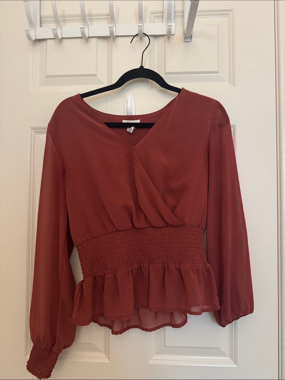 Target Rust Smocked Peplum Long-Sleeve Blouse